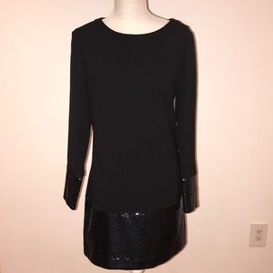 Trina Turk sequin bottom and sleeve dress.